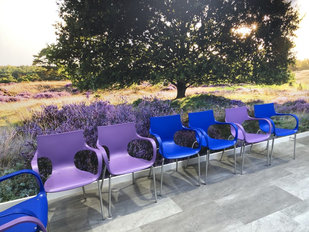 Blauw en paarse Jim stoel gezondheidscentrum Assen